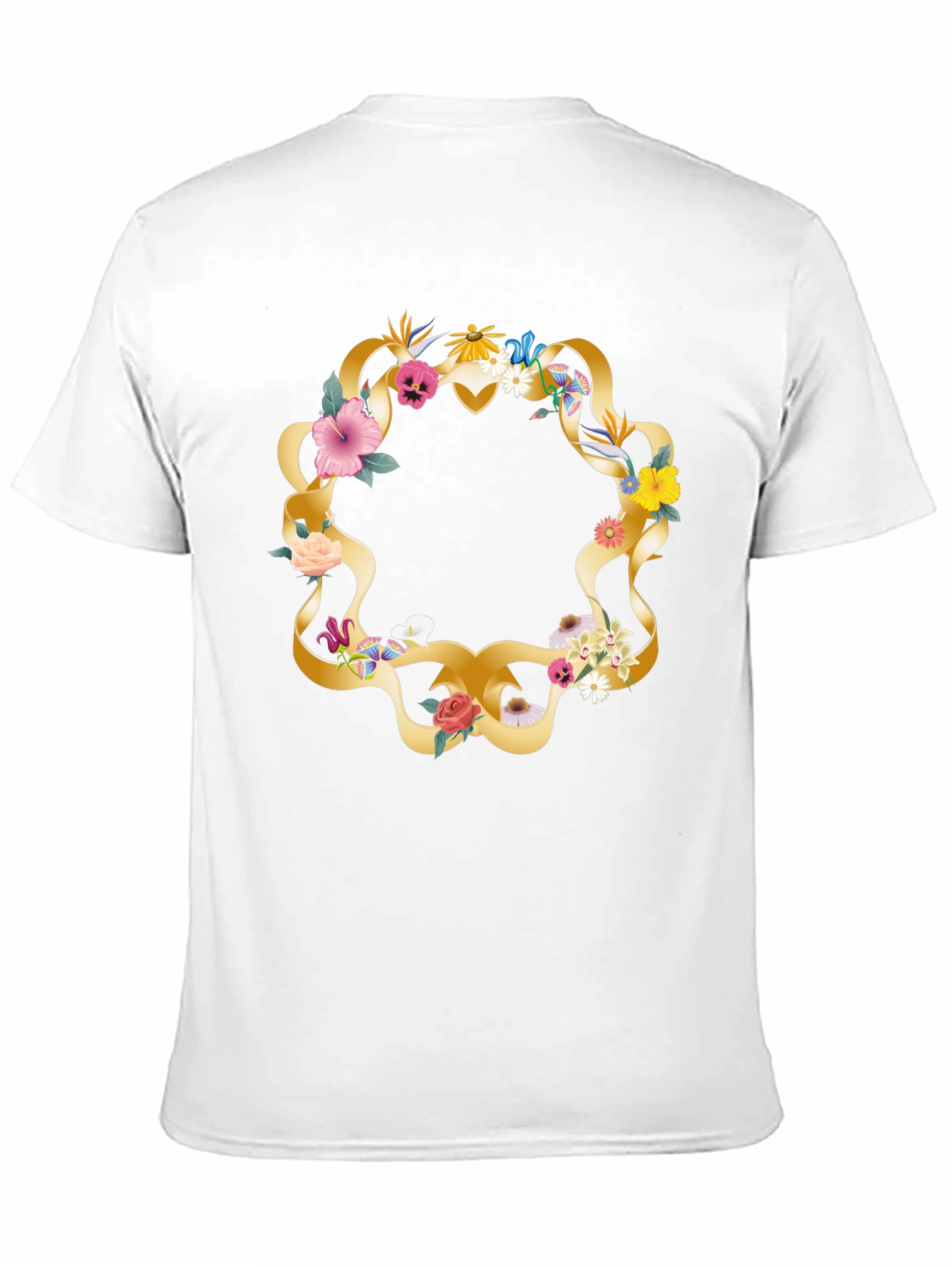 Floral Wreath Graphic Tee - Casual Black T-Shirt