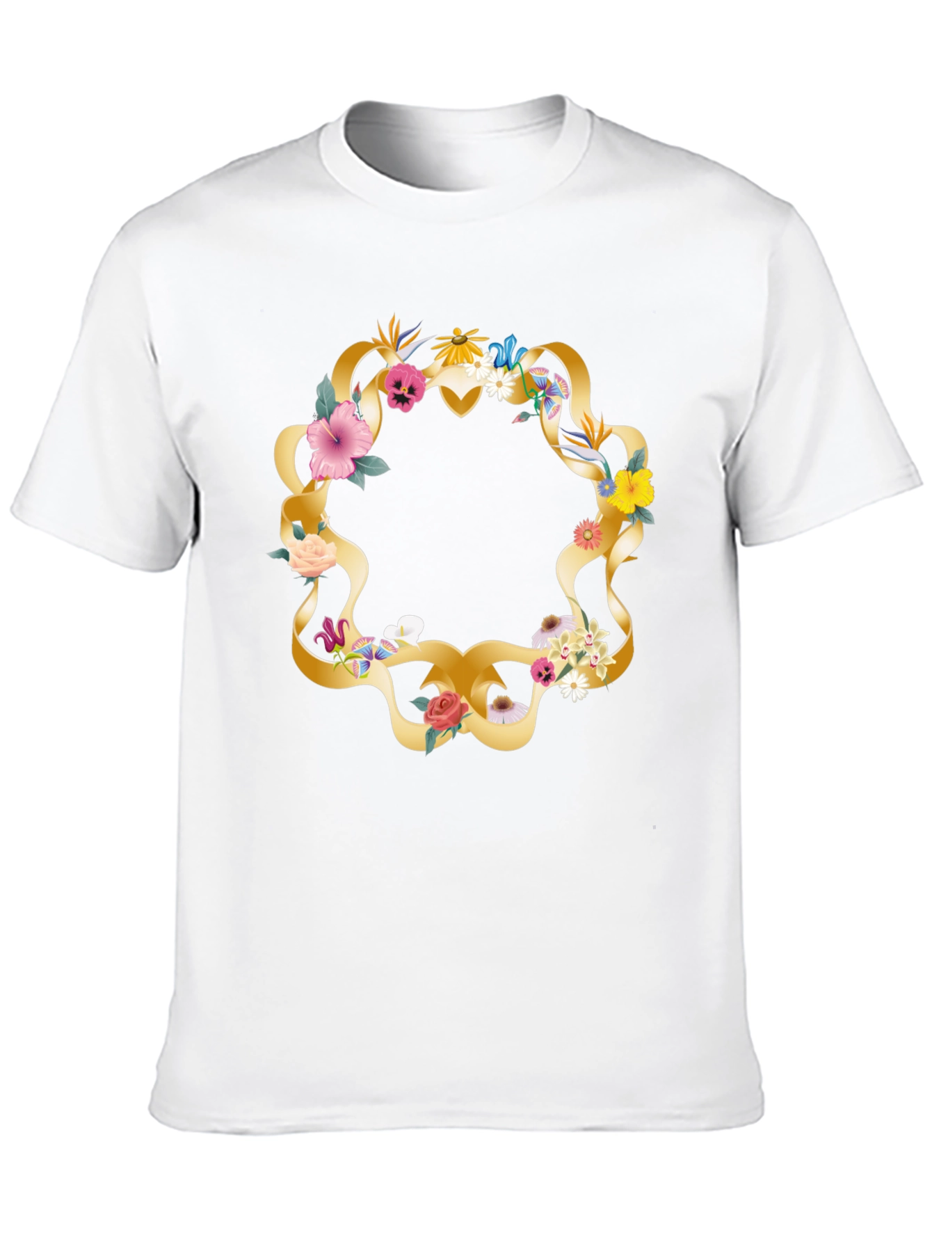 Floral Wreath Graphic Tee - Casual Black T-Shirt