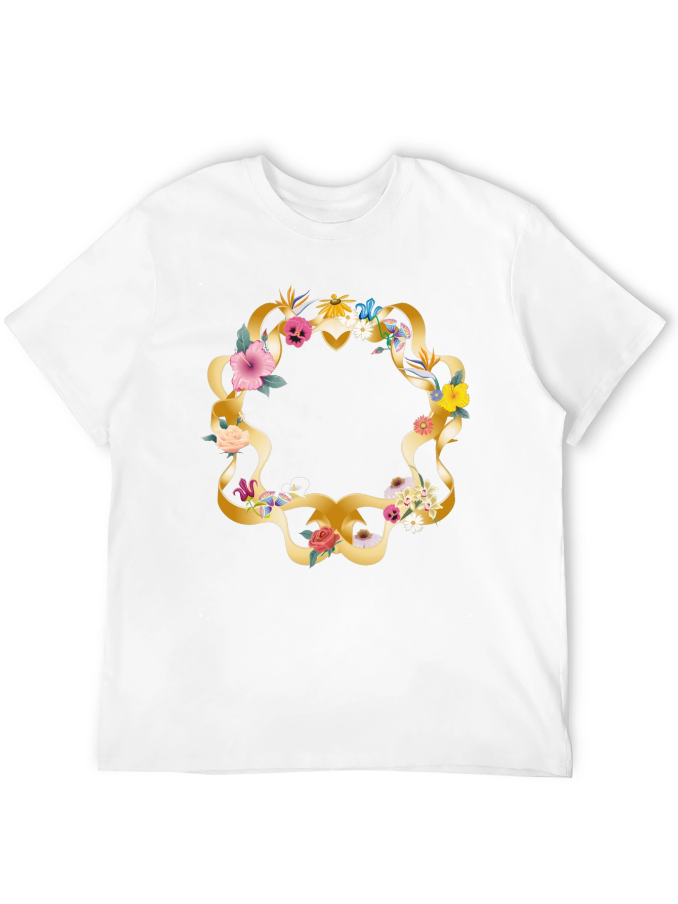 Floral Wreath Graphic Tee - Casual Black T-Shirt