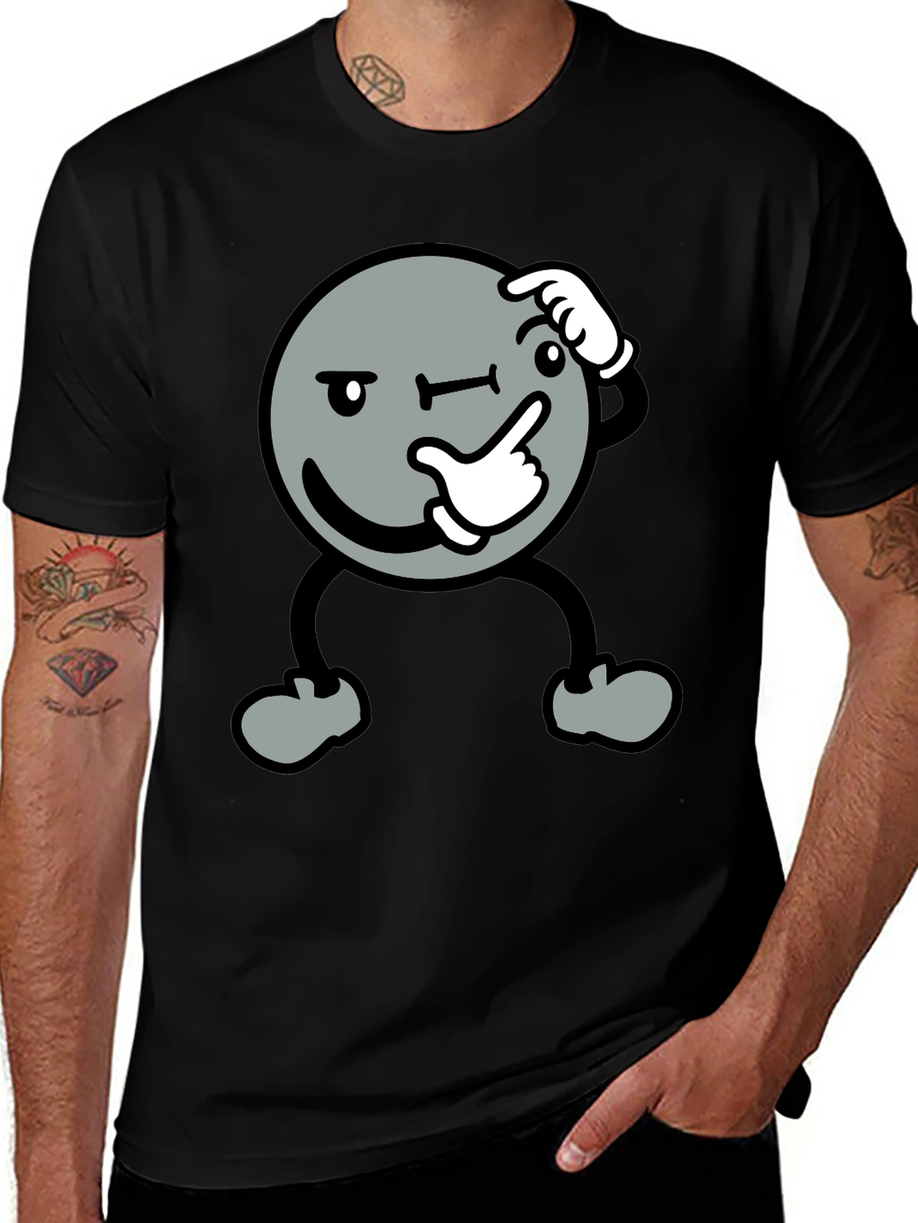 Thinking Face Graphic Black T-Shirt