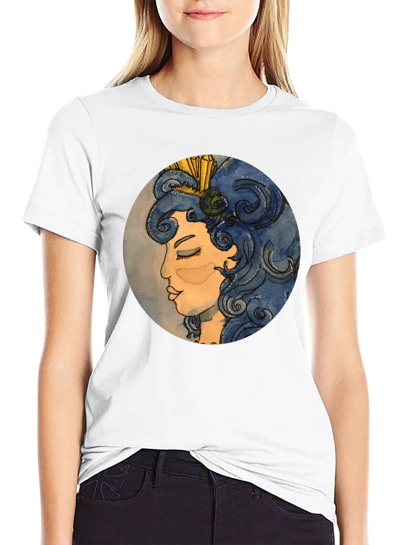 Artsy Woman Graphic Tee - Black Cotton T-Shirt
