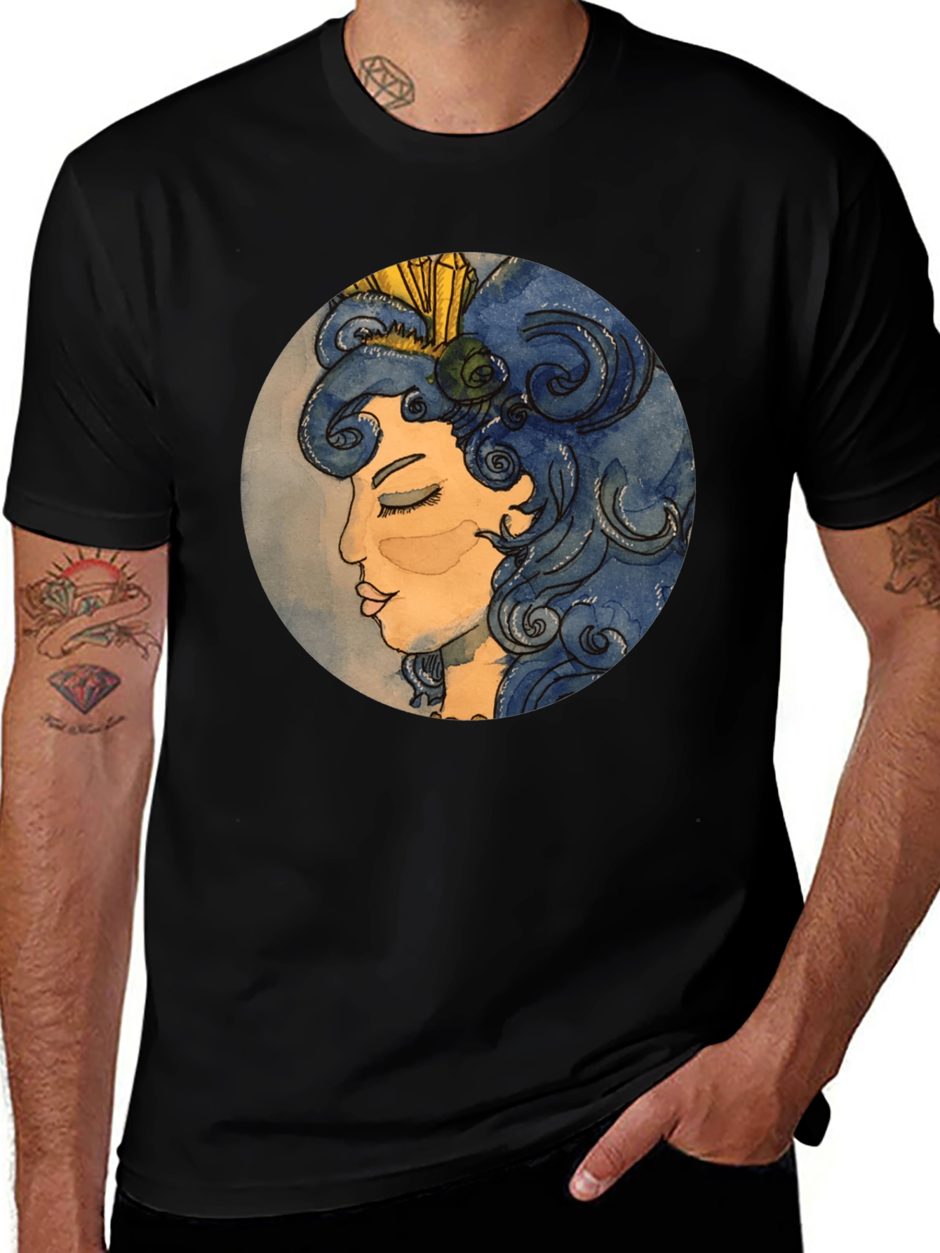 Artsy Woman Graphic Tee - Black Cotton T-Shirt