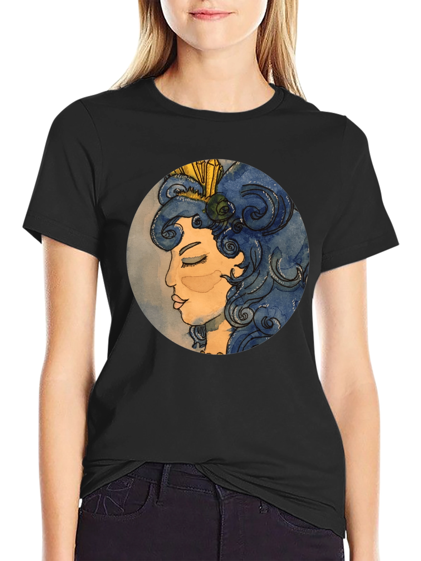Artsy Woman Graphic Tee - Black Cotton T-Shirt
