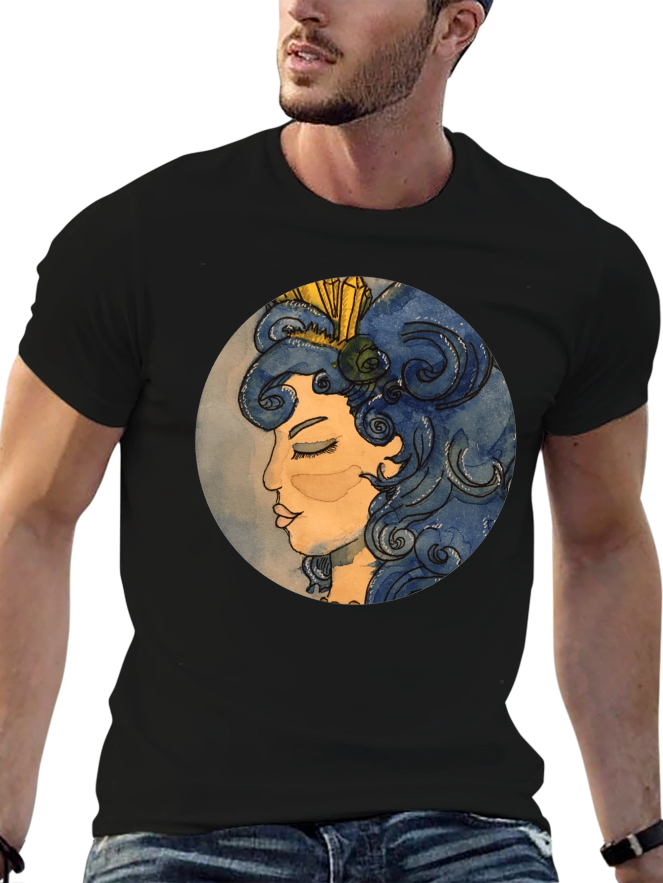 Artsy Woman Graphic Tee - Black Cotton T-Shirt