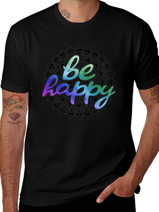 Be Happy Mandala Graphic Black T-Shirt