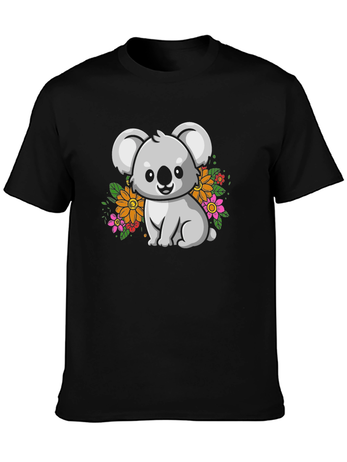 Cute Koala Bear Graphic Tee - Black Cotton T-Shirt