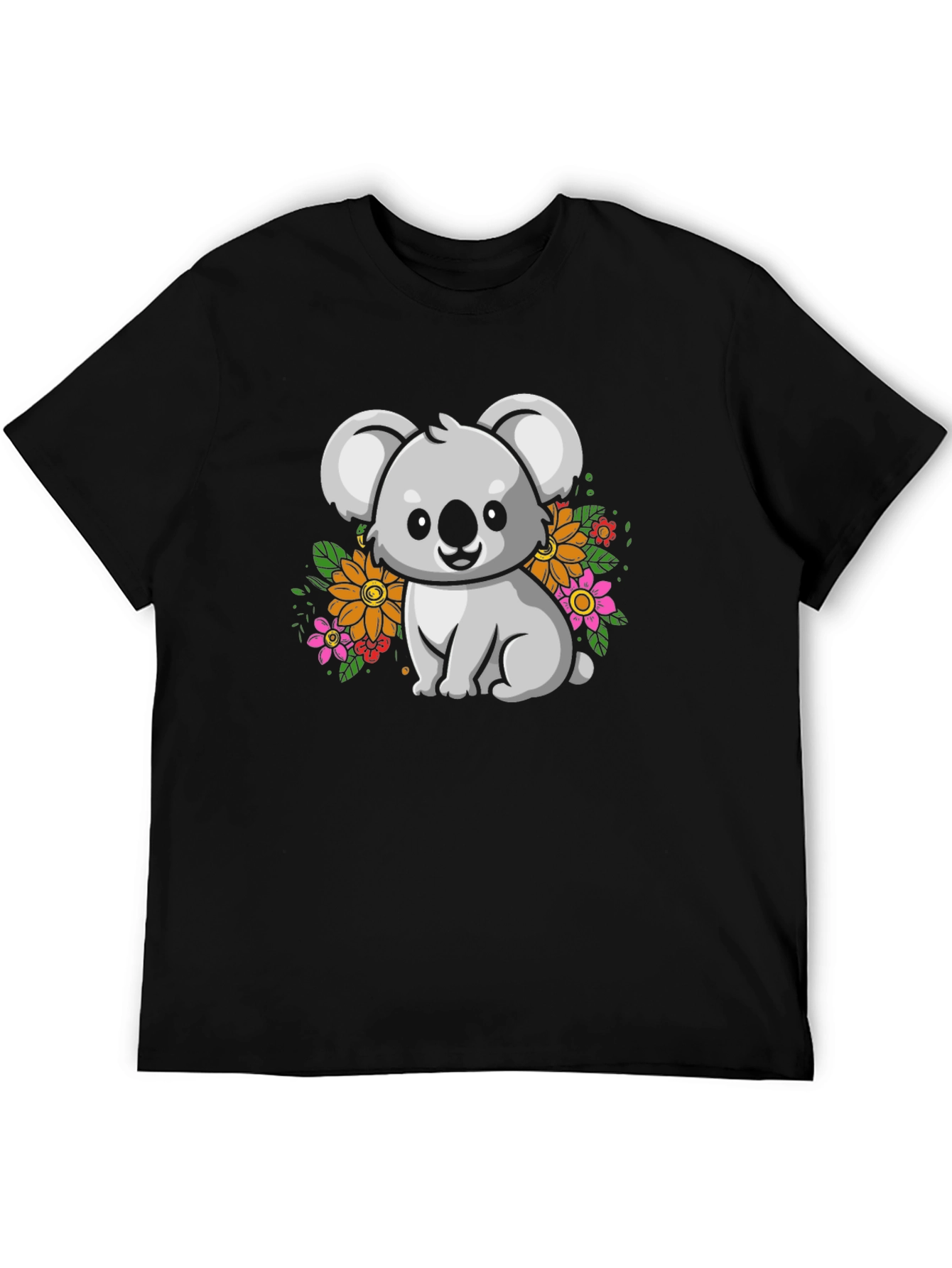 Cute Koala Bear Graphic Tee - Black Cotton T-Shirt