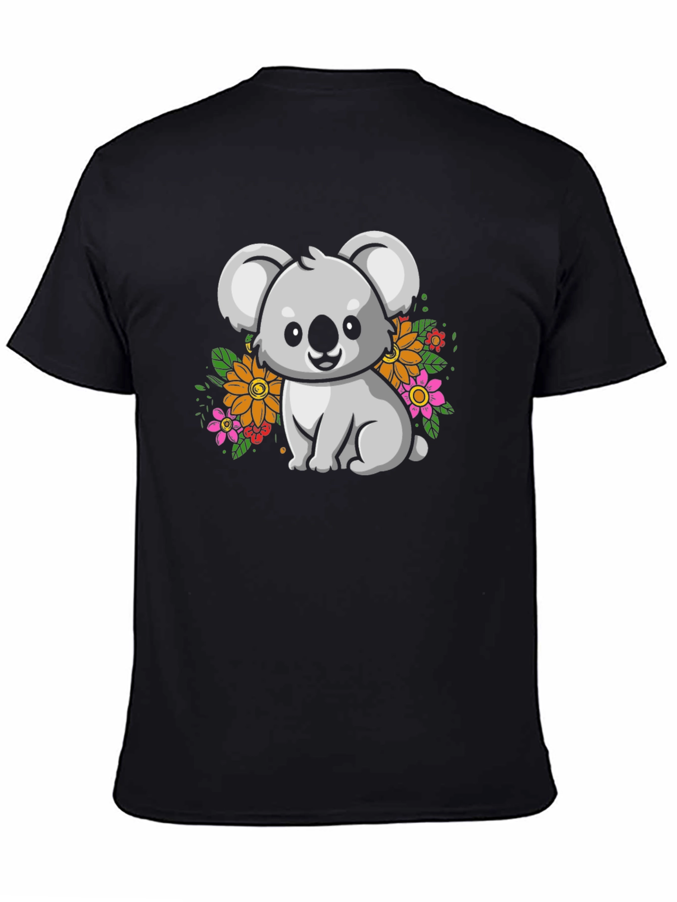 Cute Koala Bear Graphic Tee - Black Cotton T-Shirt