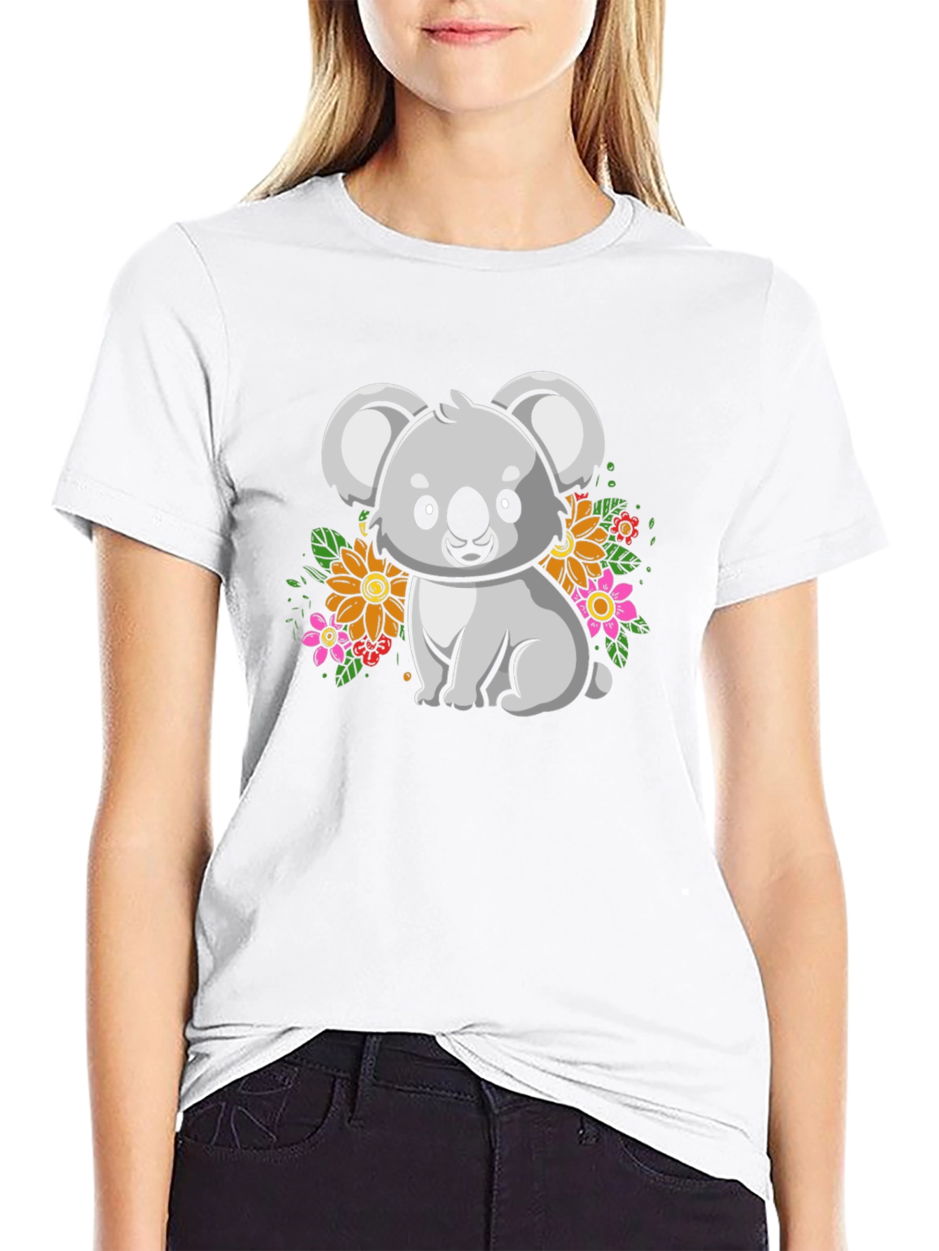 Cute Koala Bear Graphic Tee - Black Cotton T-Shirt