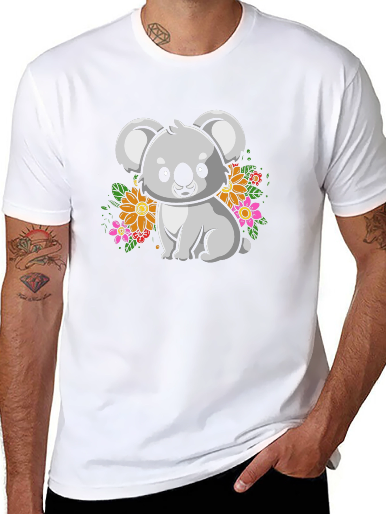 Cute Koala Bear Graphic Tee - Black Cotton T-Shirt