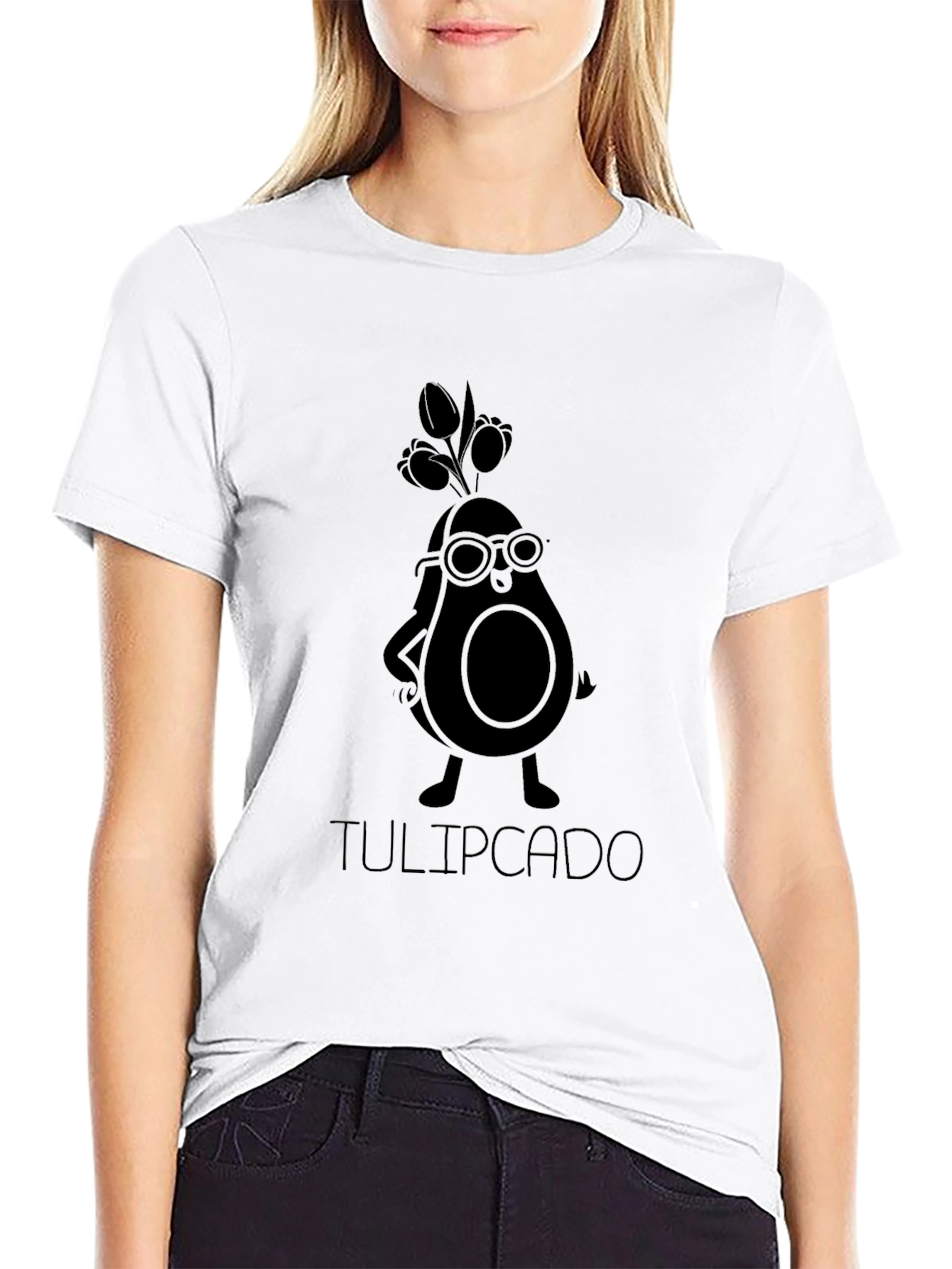 Tulipcado Black T-Shirt - Avocado Character