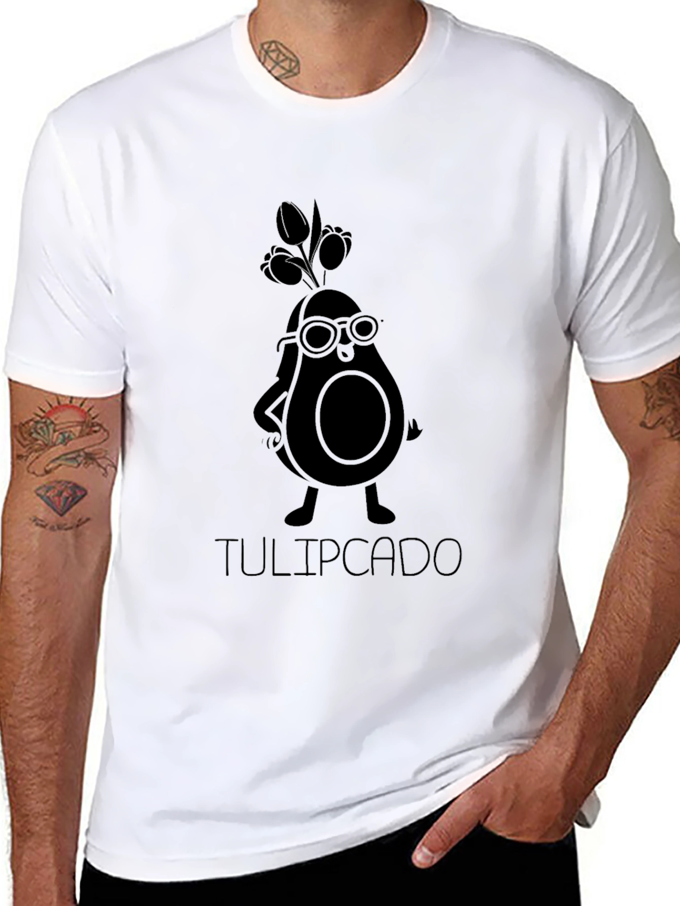 Tulipcado Black T-Shirt - Avocado Character
