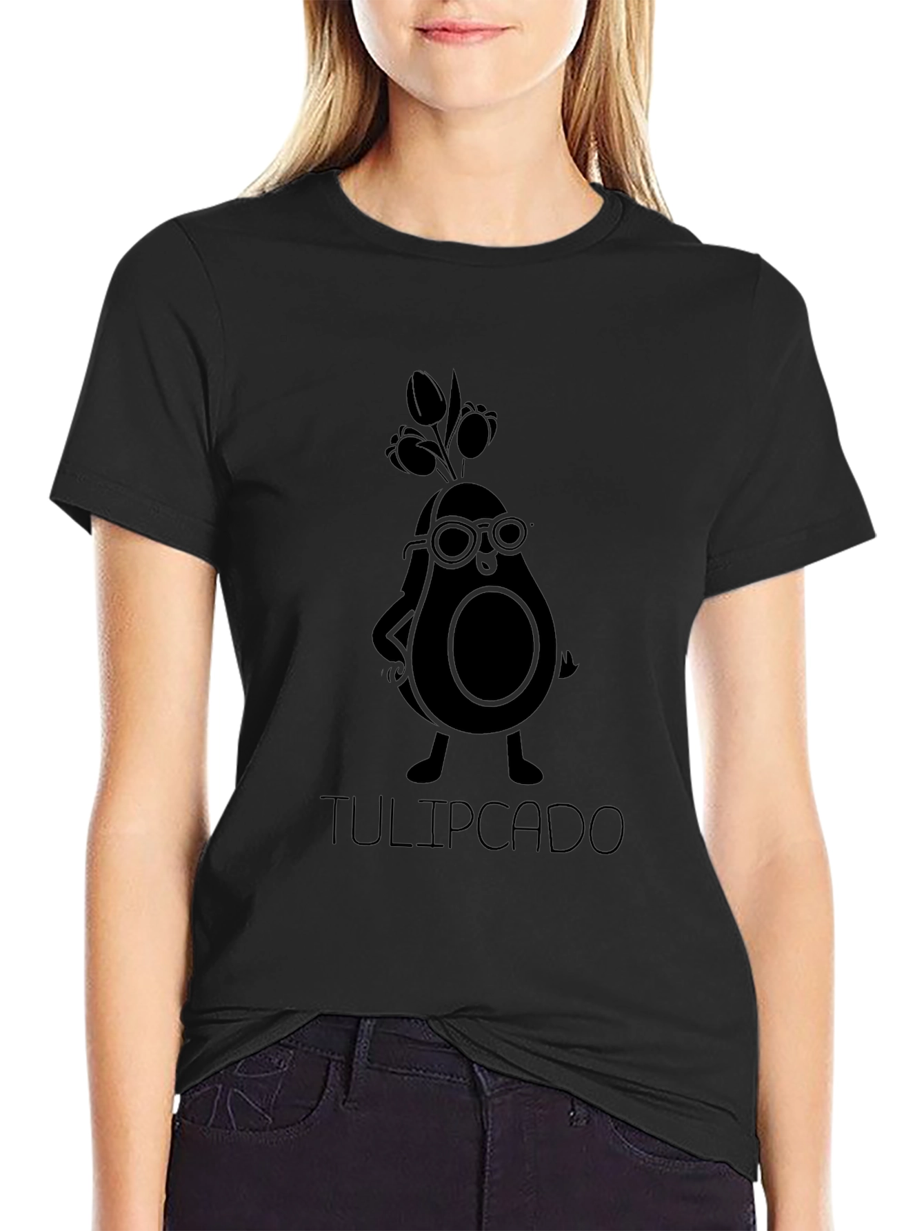 Tulipcado Black T-Shirt - Avocado Character