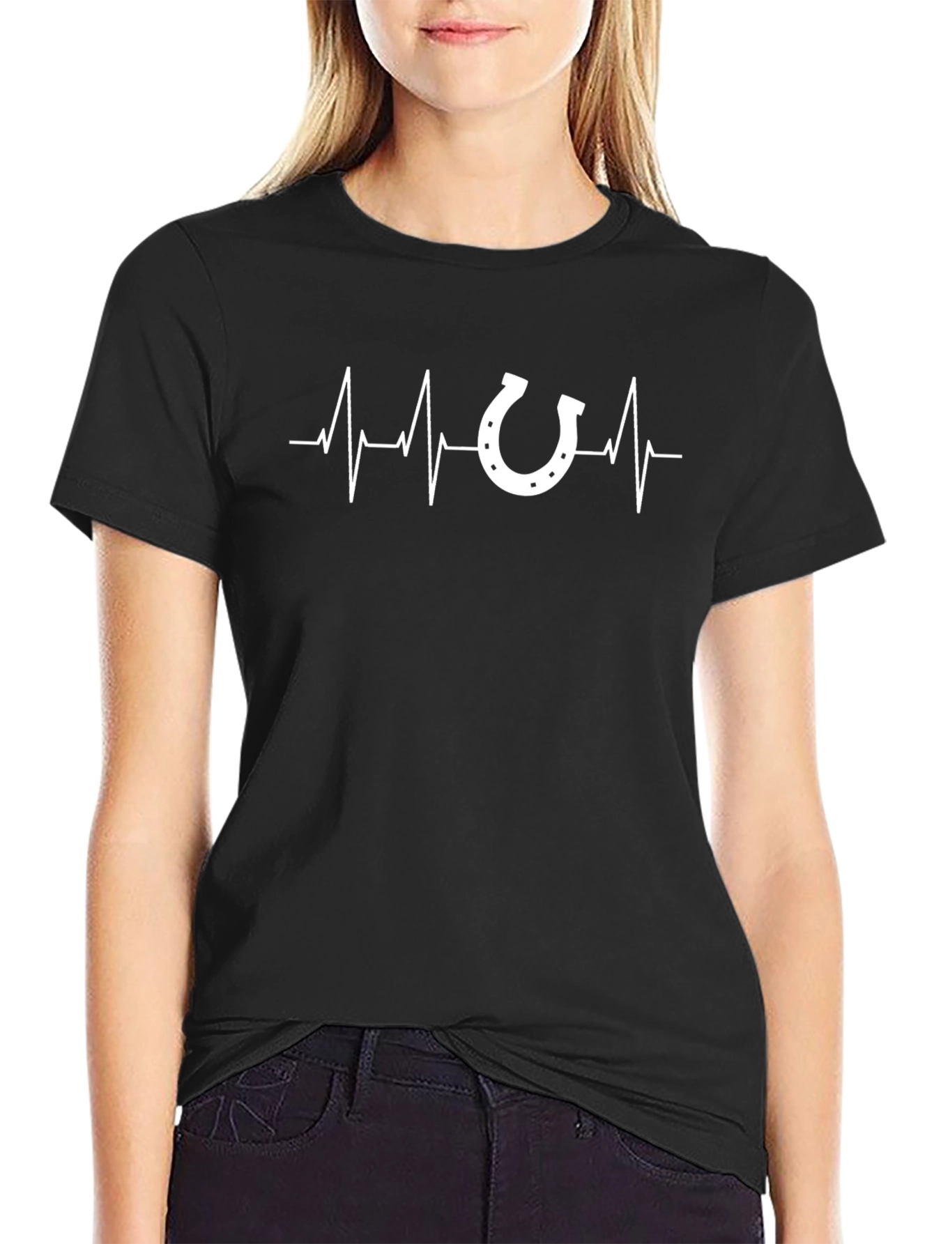 Heartbeat Horseshoe Graphic Tee - Black Cotton T-Shirt