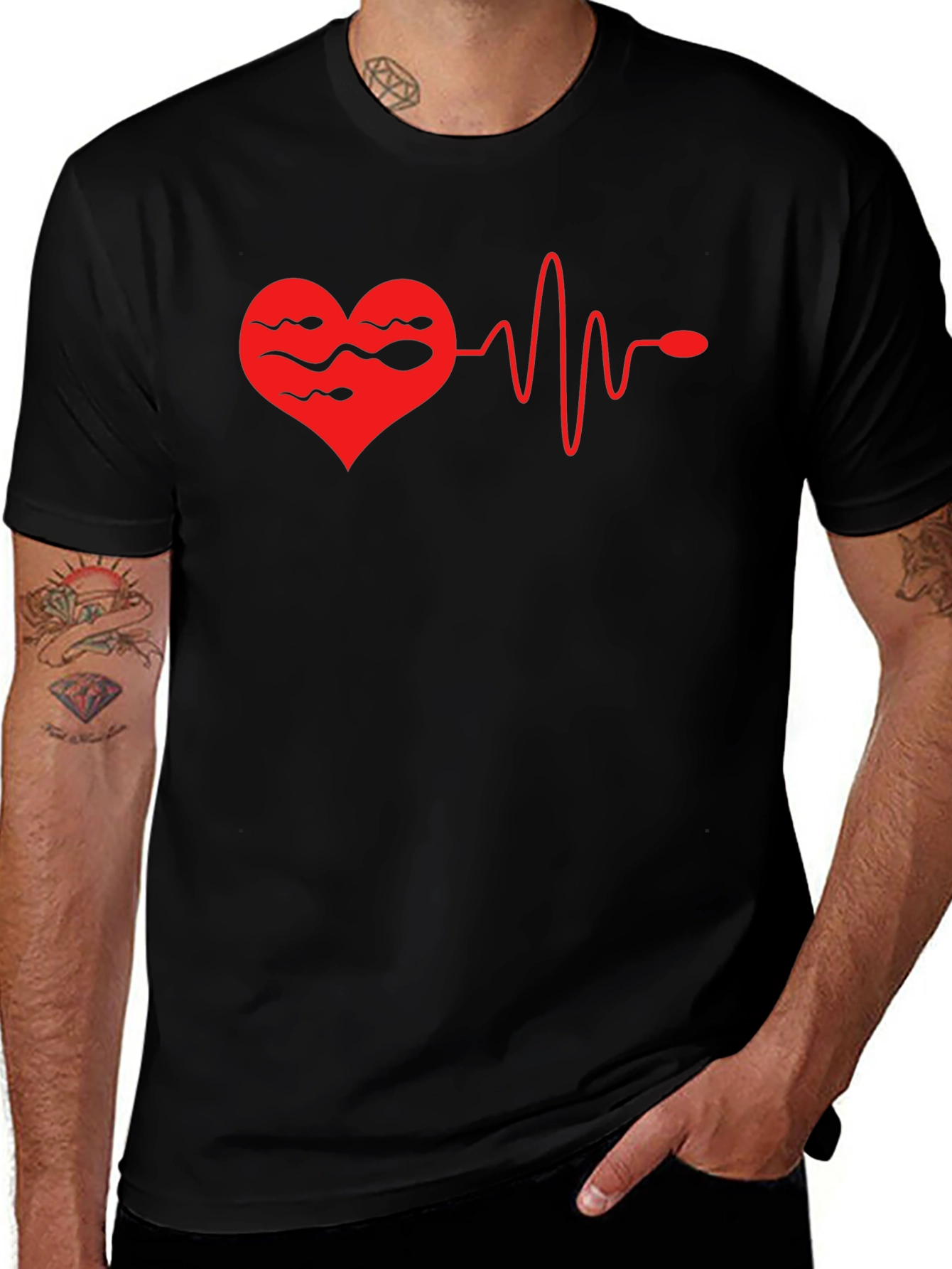 Heartbeat Sperm Mens Black T-Shirt