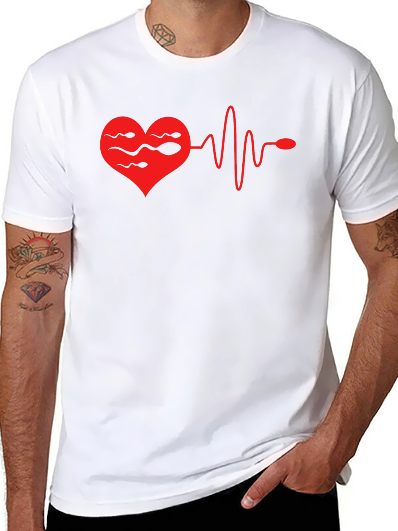 Heartbeat Sperm Mens Black T-Shirt