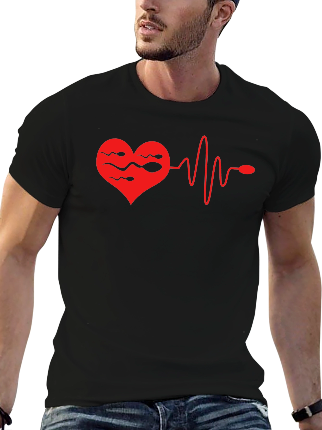 Heartbeat Sperm Mens Black T-Shirt