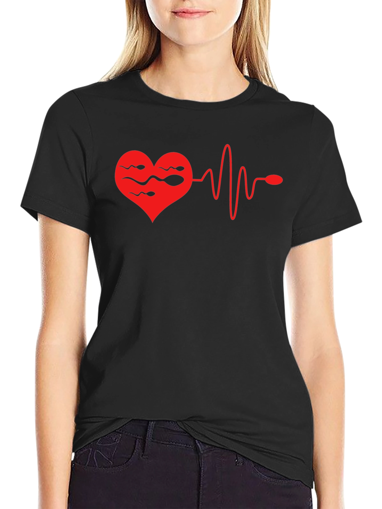 Heartbeat Sperm Mens Black T-Shirt