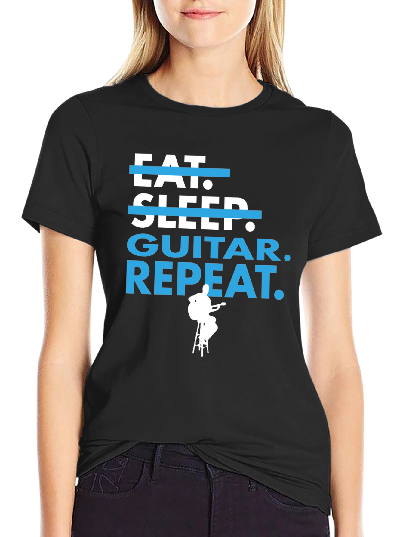 Eat Sleep Guitar Repeat Graphic Tee - Musician Gift