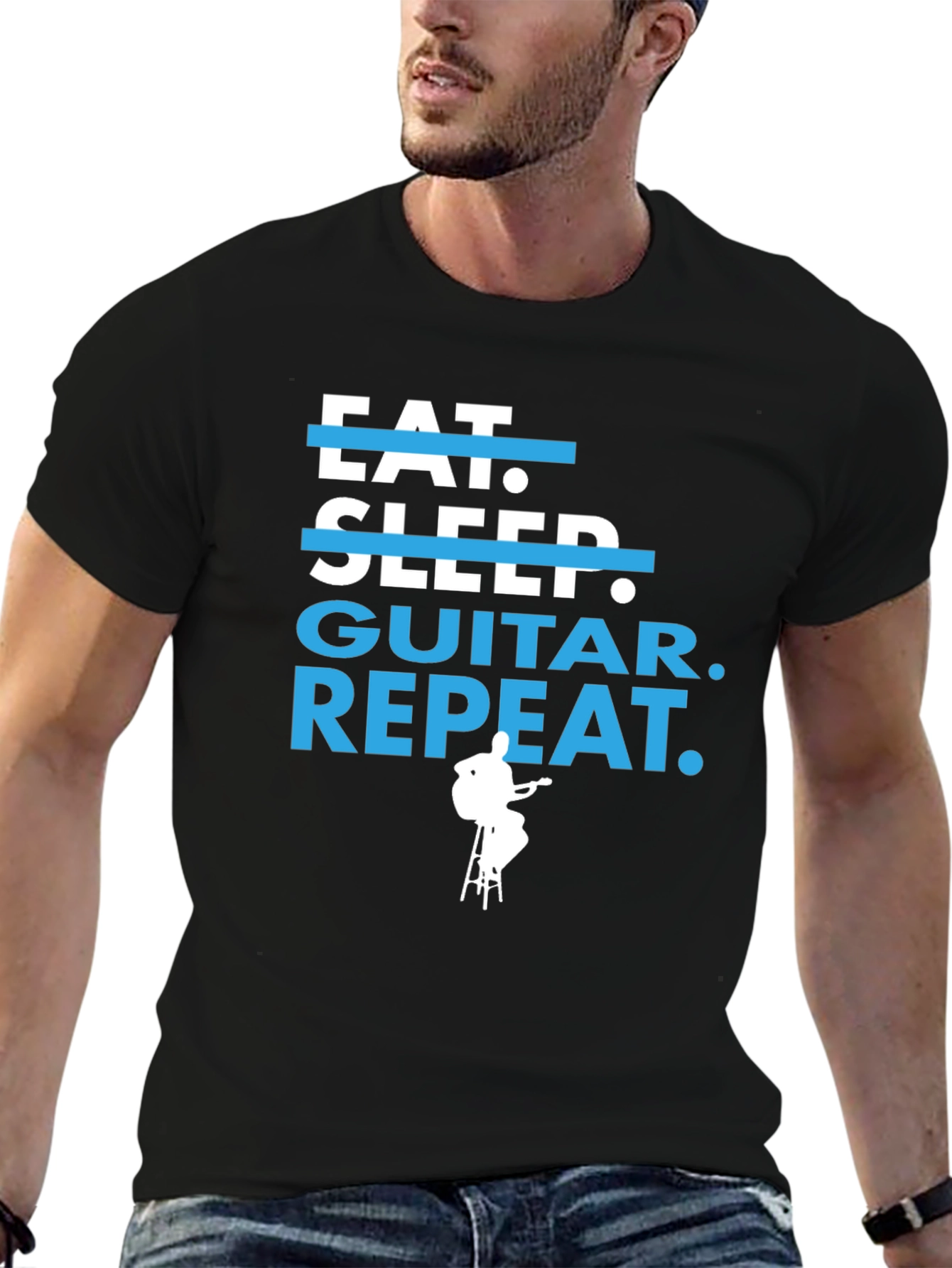 Eat Sleep Guitar Repeat Graphic Tee - Musician Gift