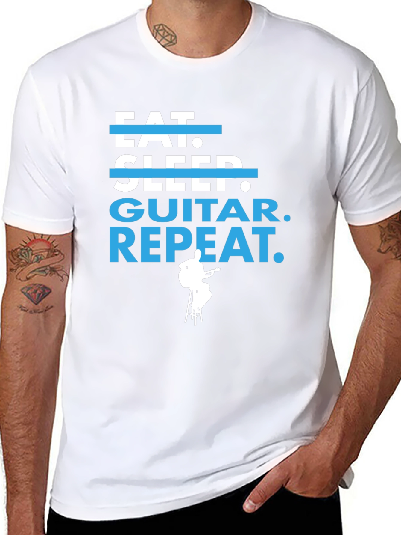 Eat Sleep Guitar Repeat Graphic Tee - Musician Gift