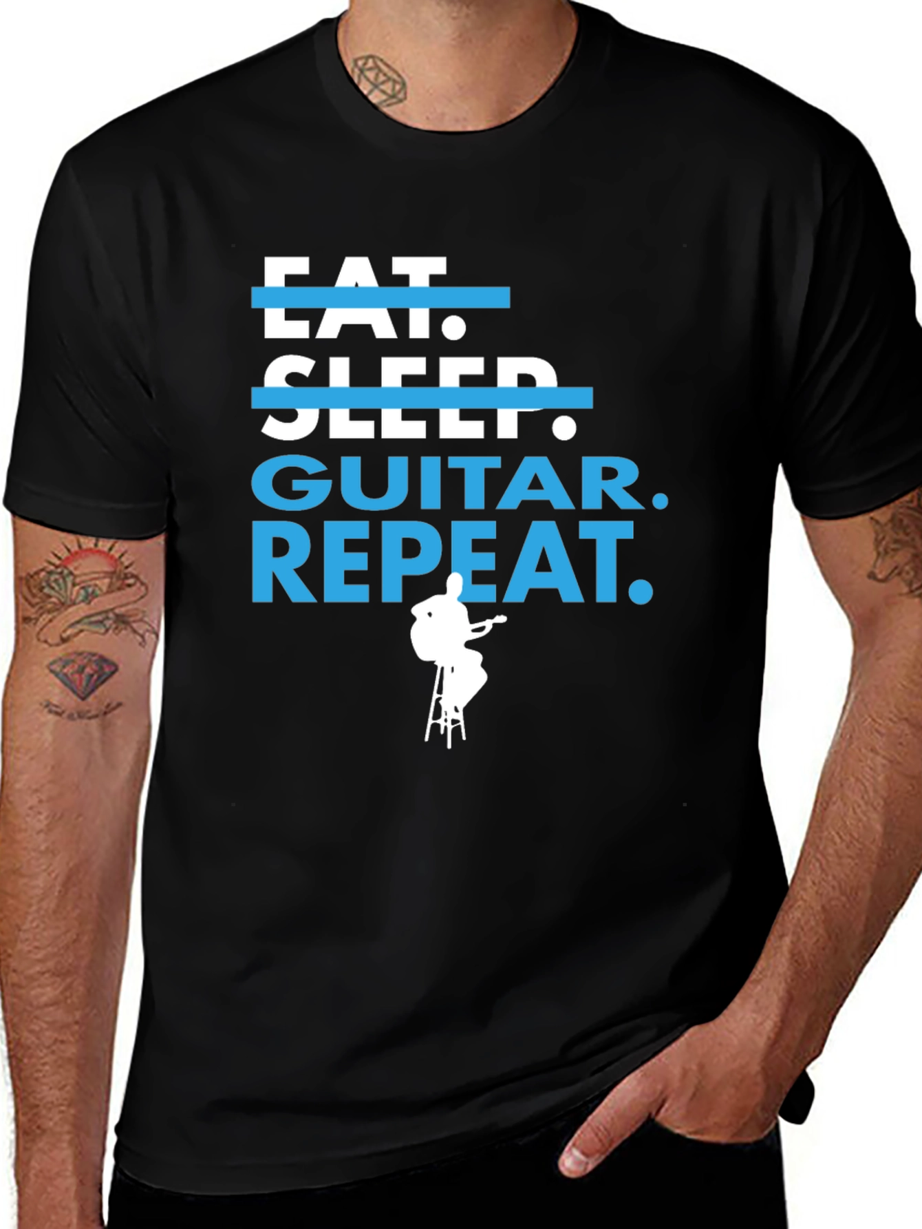 Eat Sleep Guitar Repeat Graphic Tee - Musician Gift