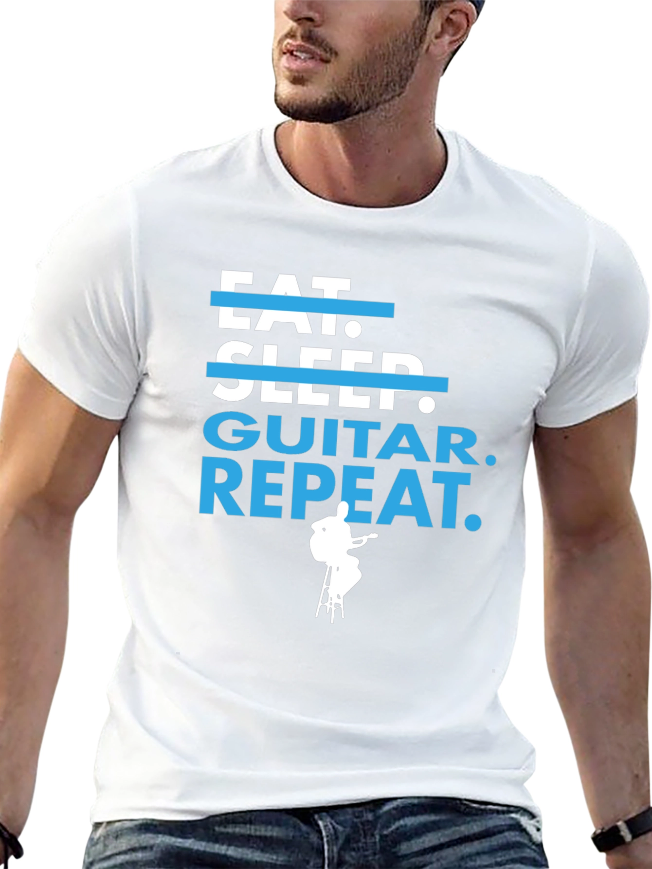 Eat Sleep Guitar Repeat Graphic Tee - Musician Gift