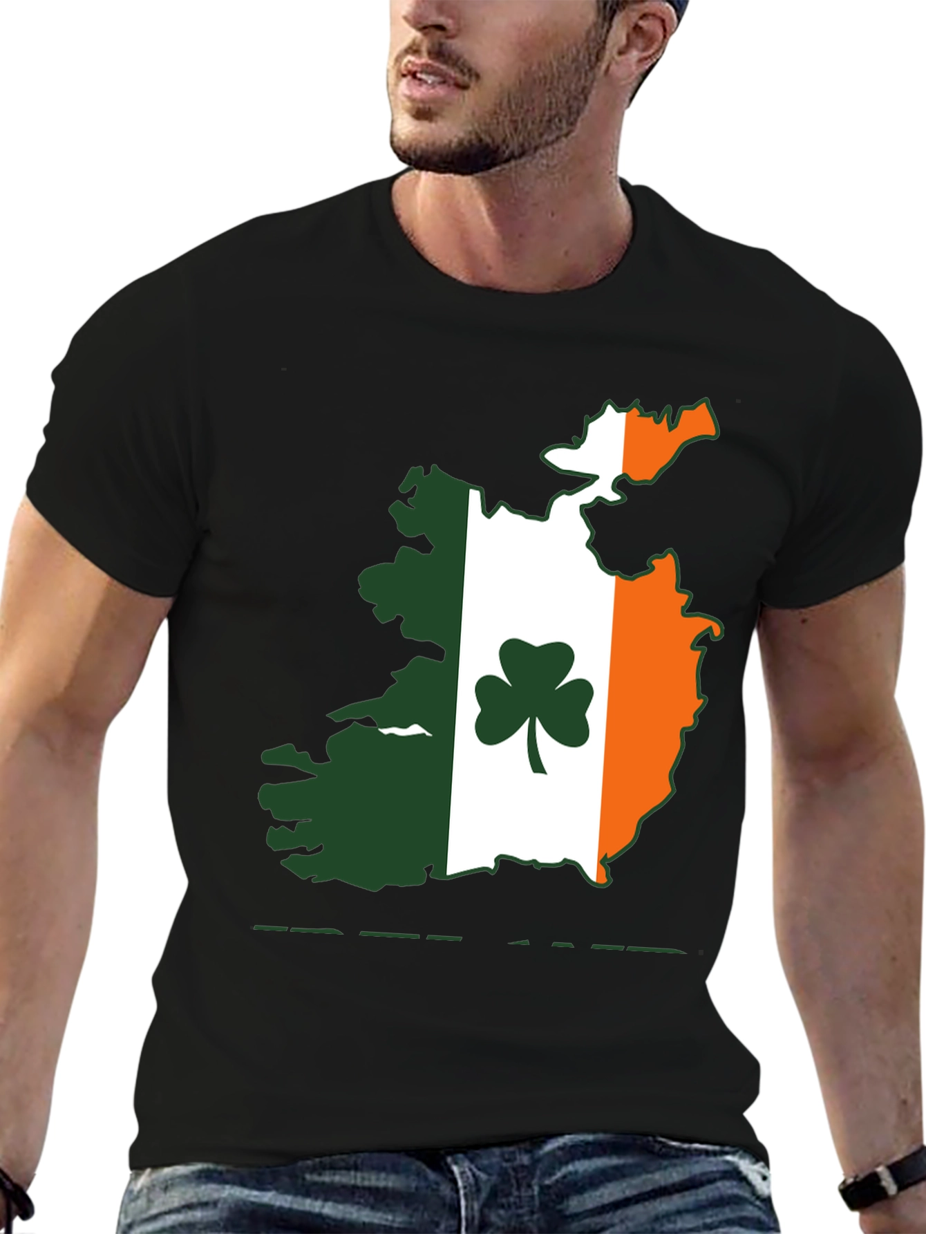 Irish Flag Map Shamrock Black T-Shirt