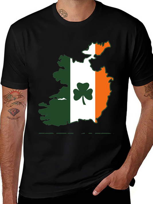 Irish Flag Map Shamrock Black T-Shirt