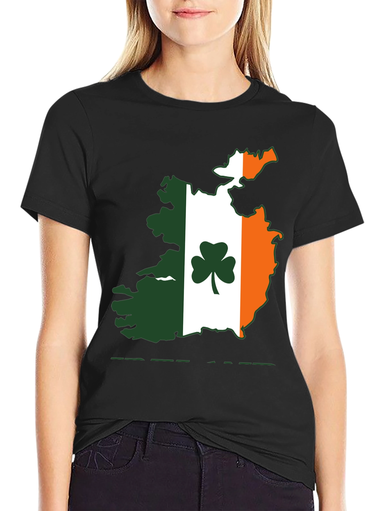 Irish Flag Map Shamrock Black T-Shirt