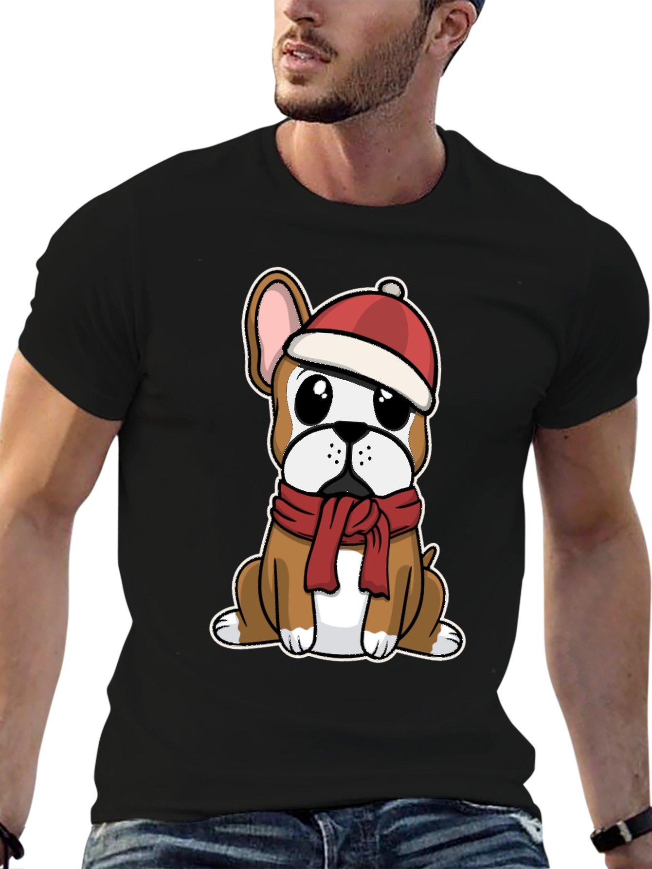 Festive Frenchie T-Shirt: Christmas Dog Design