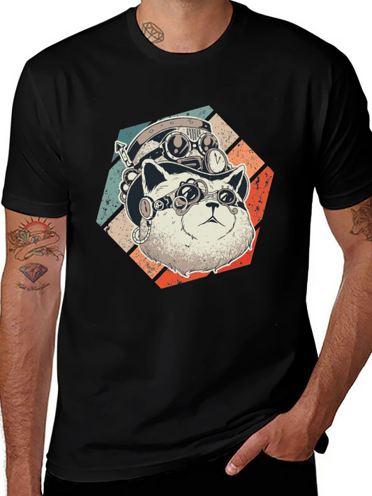 Steampunk Cat T-Shirt - Retro Style