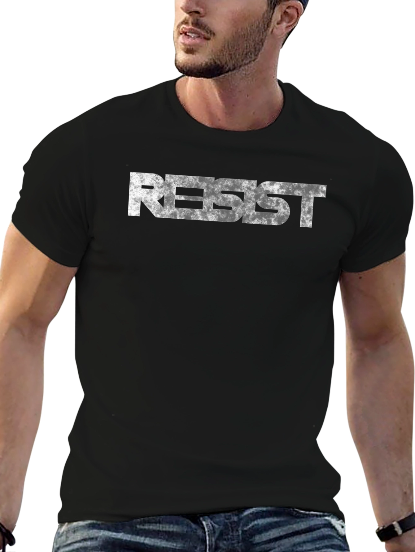 Resist Graphic Print Black T-Shirt