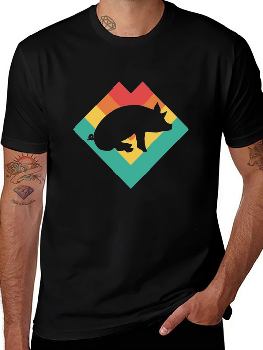 Retro Pig Graphic T-Shirt - Black