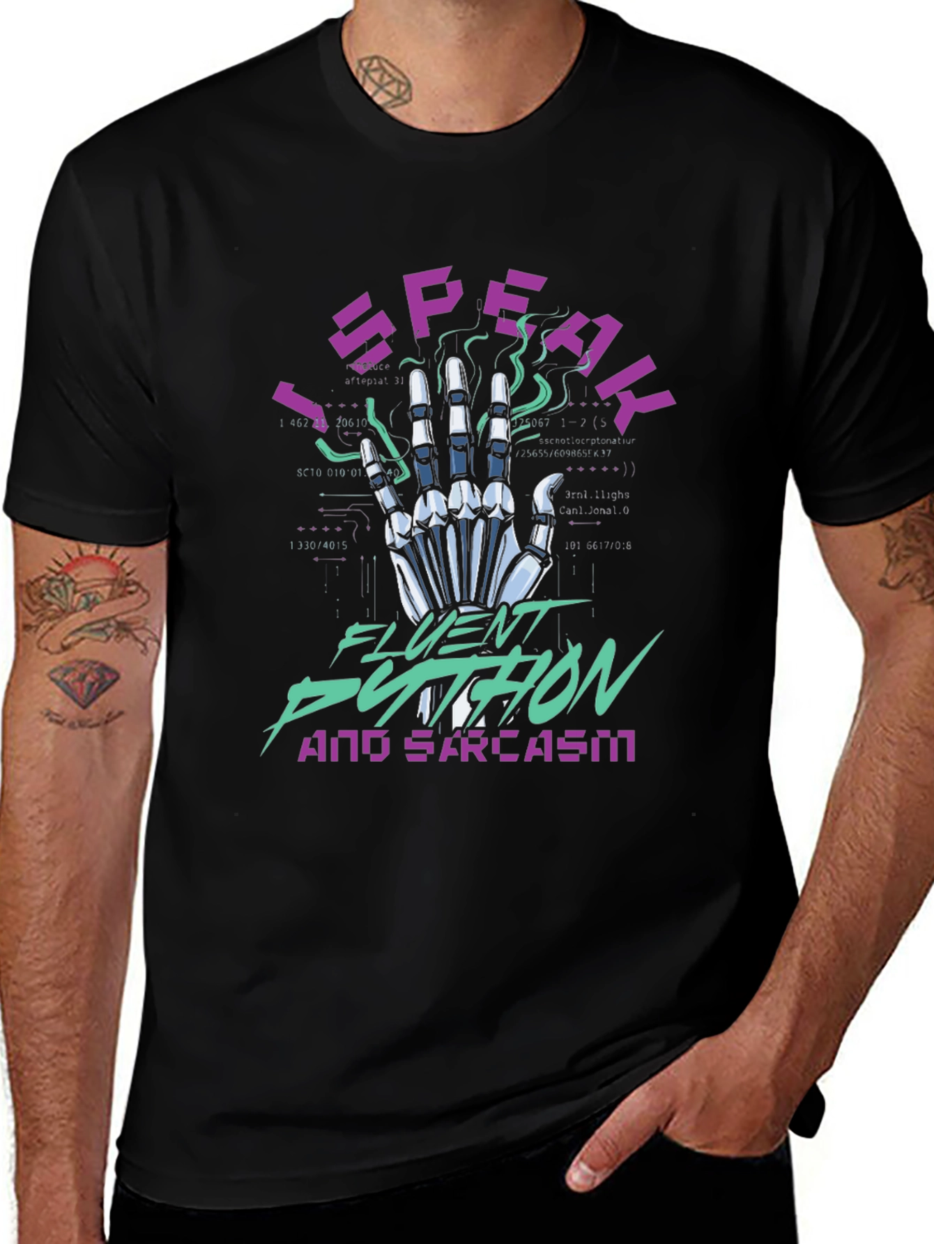 I Speak Fluent Python & Sarcasm Black T-Shirt
