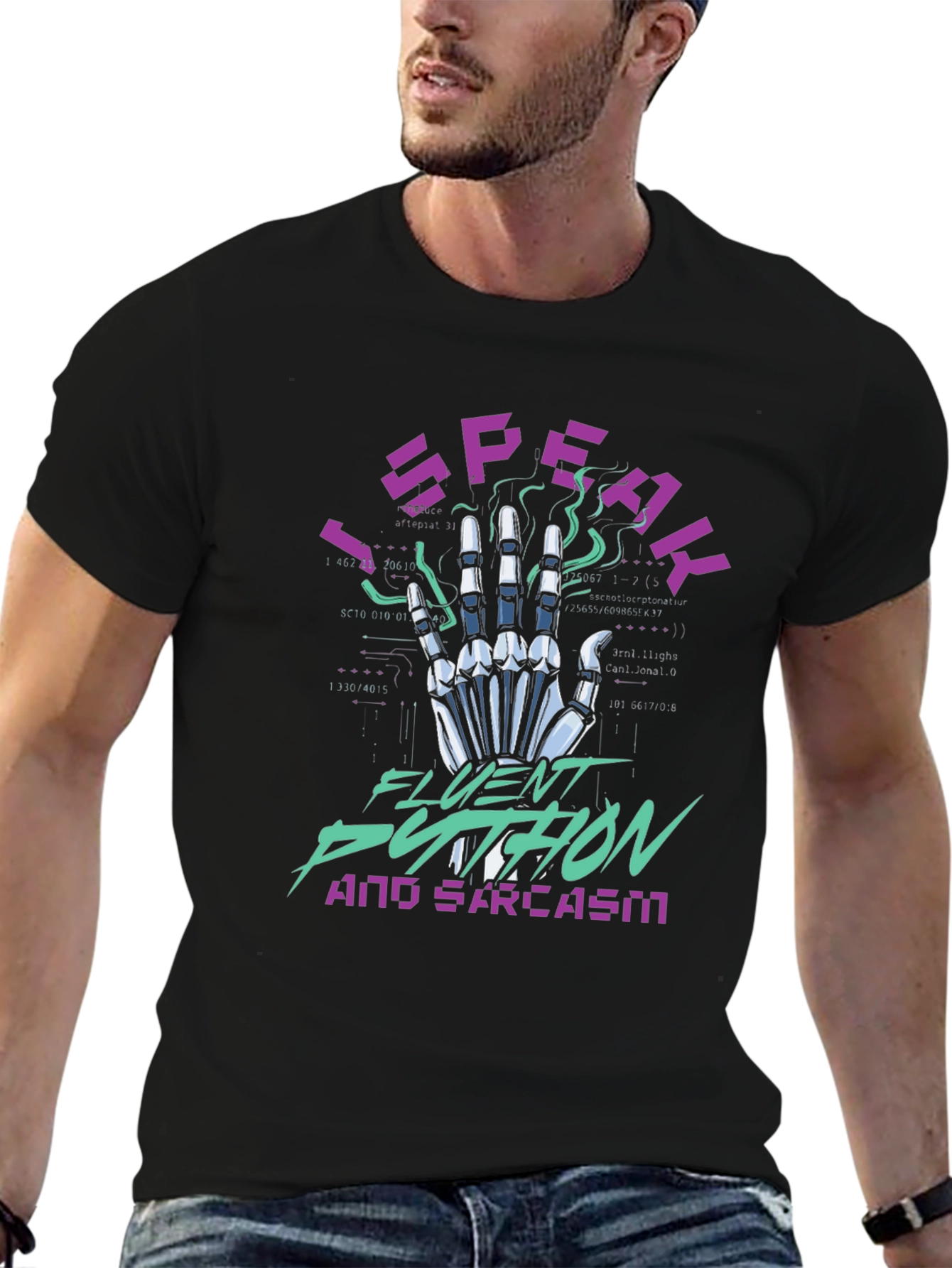 I Speak Fluent Python & Sarcasm Black T-Shirt