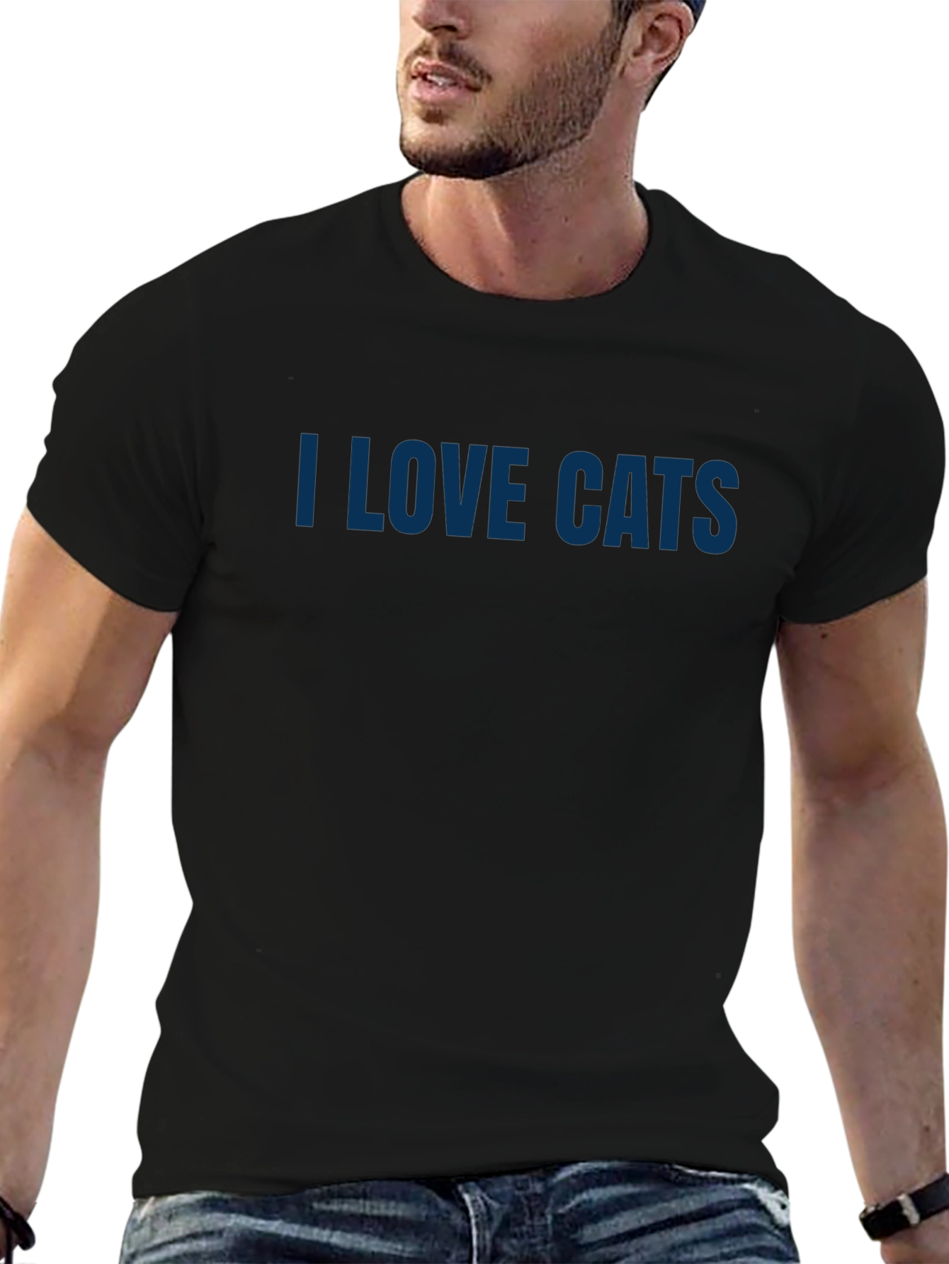 I Love Cats T-Shirt - Blue on Black Tee