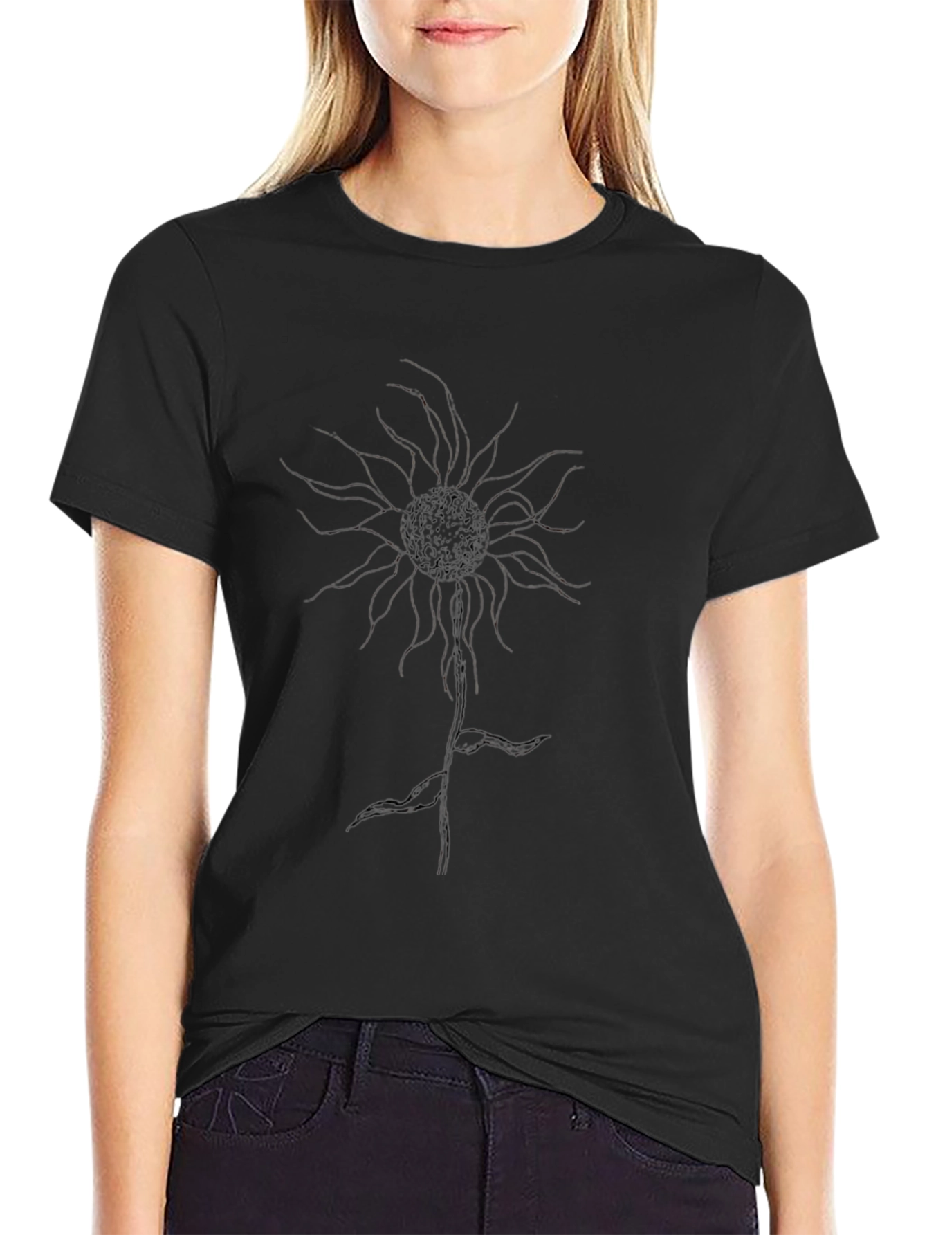 Abstract Floral Print Black T-Shirt for Men