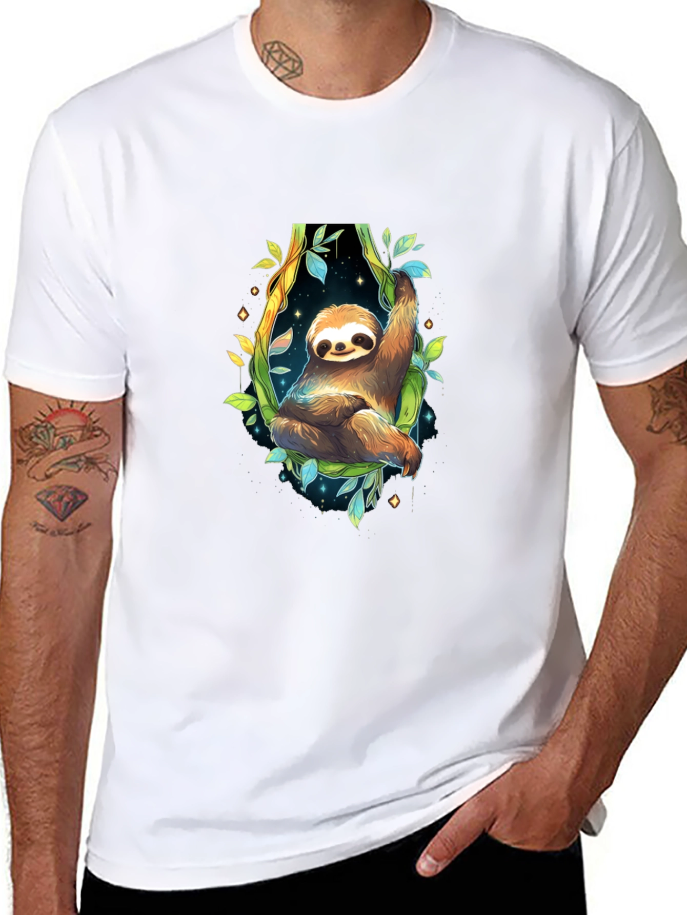 Sloth Graphic Black Tee - Cute Animal Design