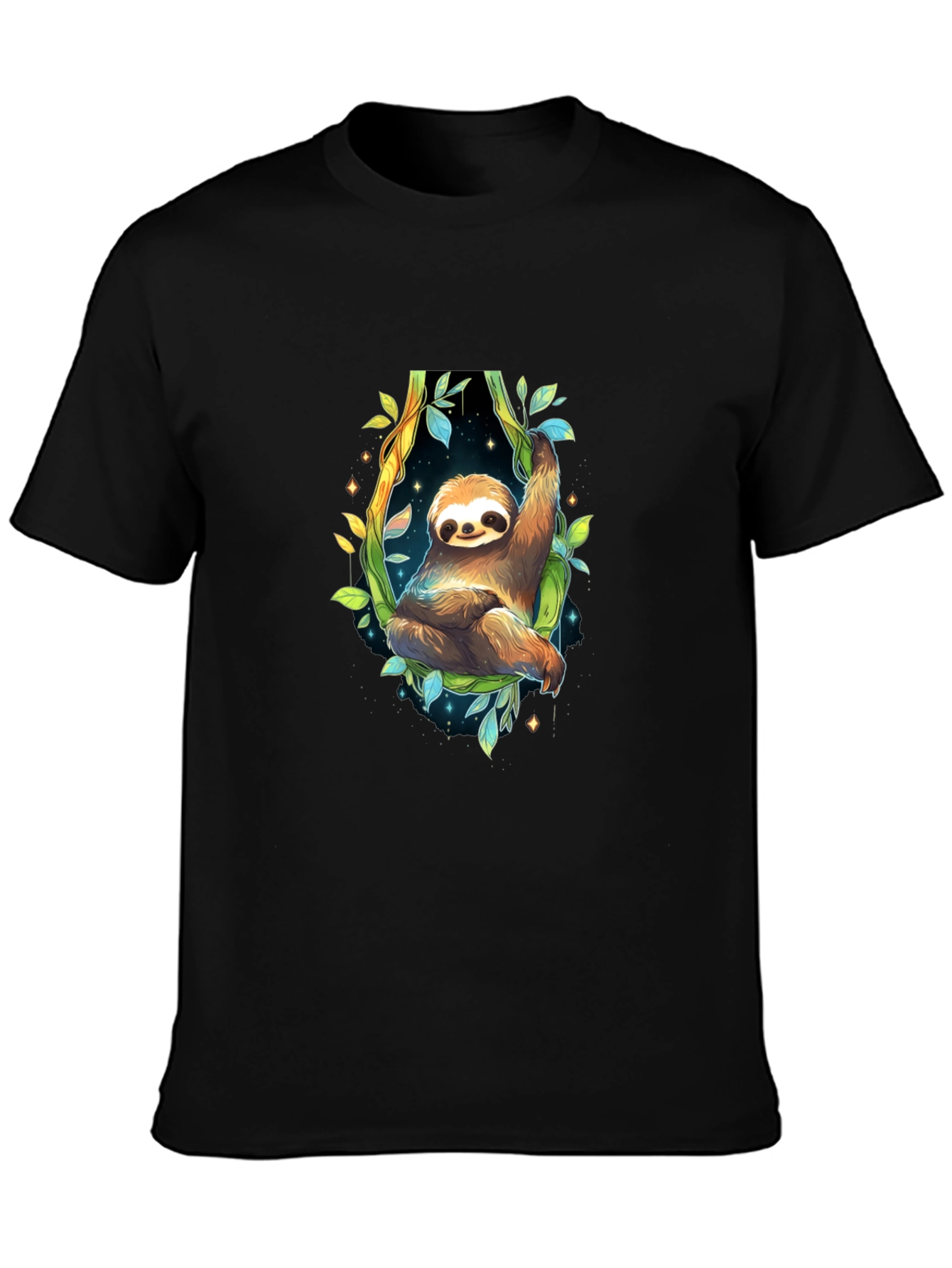 Sloth Graphic Black Tee - Cute Animal Design
