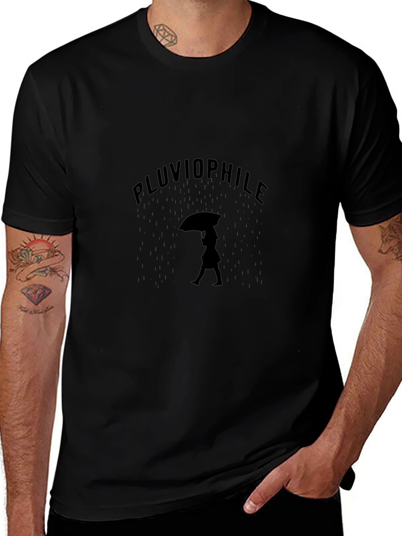 Pluviophile Black Graphic Tee - Rain Lover T-Shirt