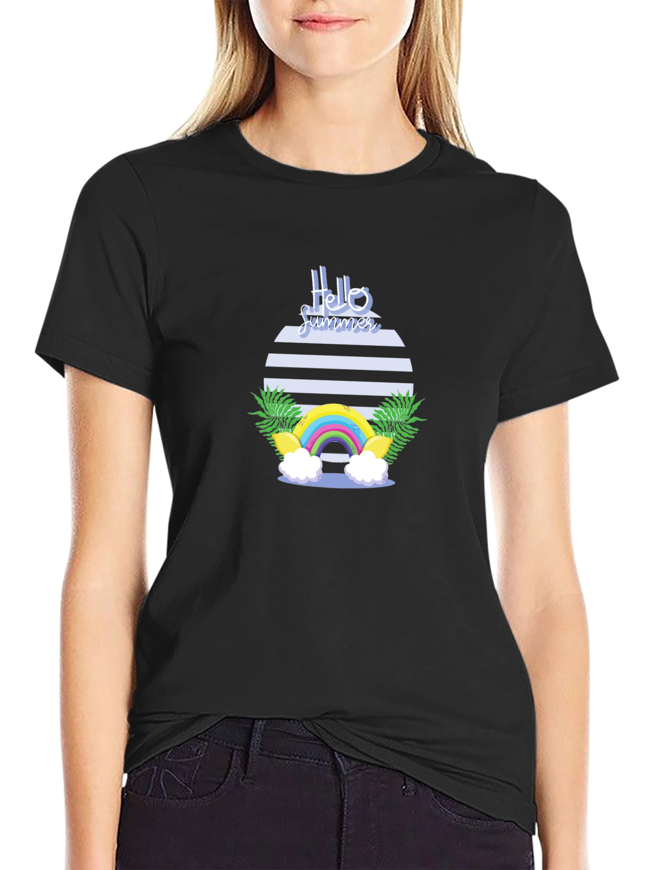 Hello Summer Graphic Tee - Black Cotton Casual T-Shirt