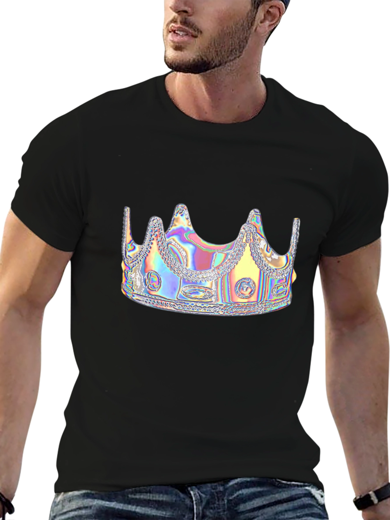 Holographic Crown Graphic Black T-Shirt