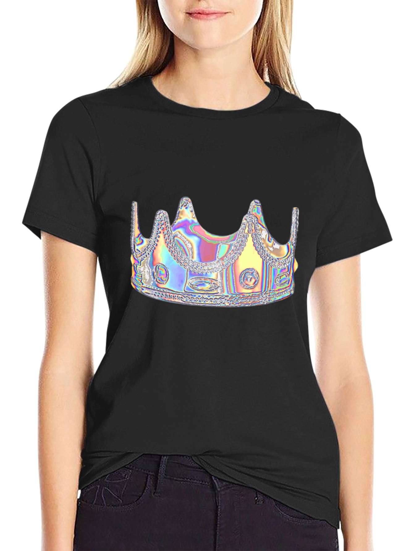 Holographic Crown Graphic Black T-Shirt