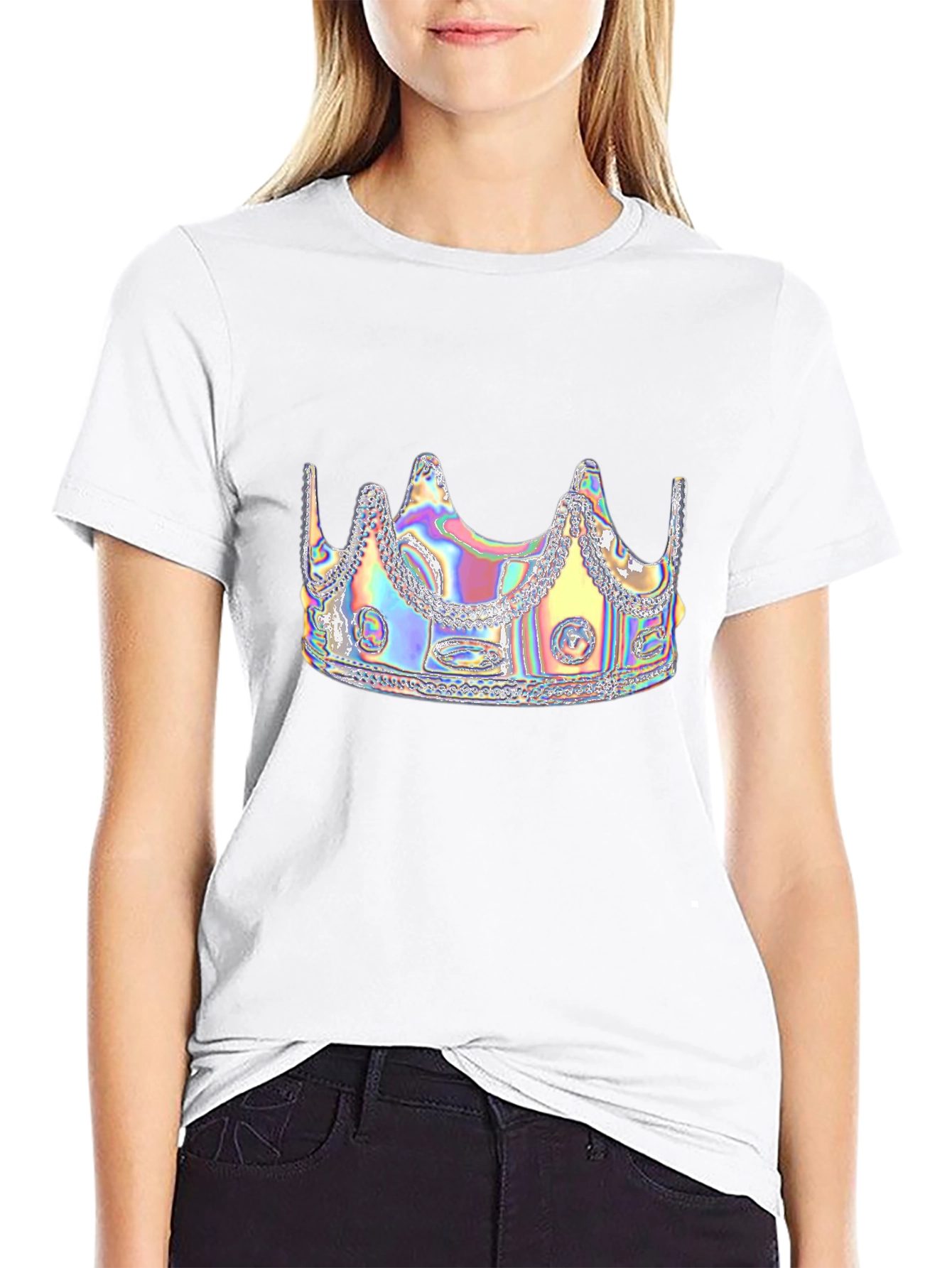 Holographic Crown Graphic Black T-Shirt