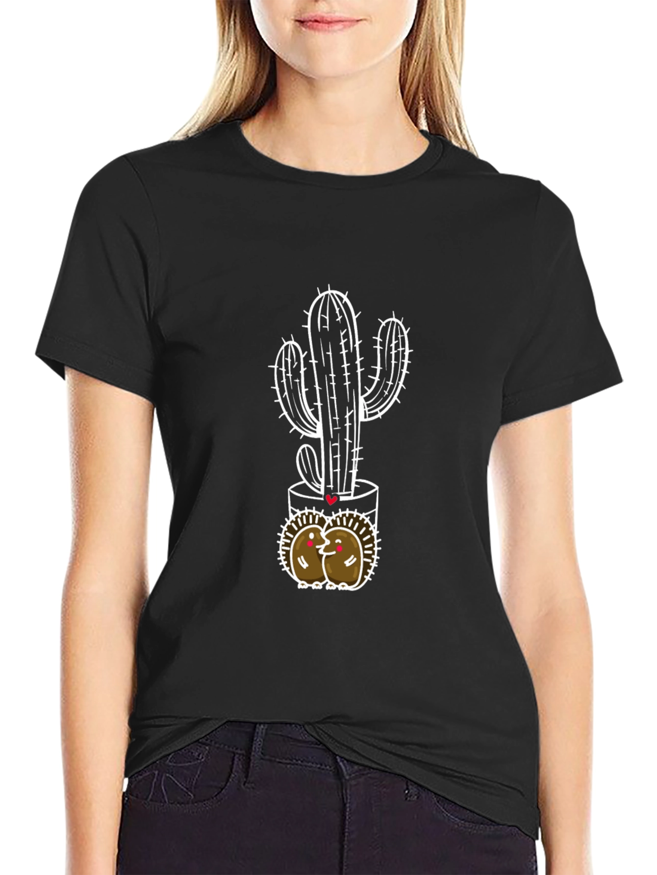 Cactus Love T-Shirt - Black Cotton Blend Tee