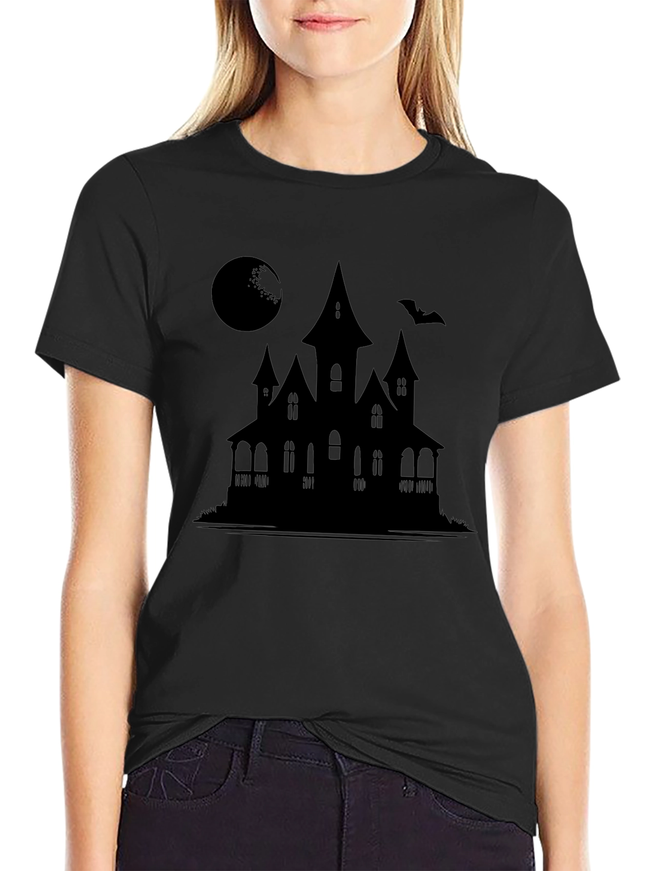 Halloween Haunted House Silhouette T-Shirt
