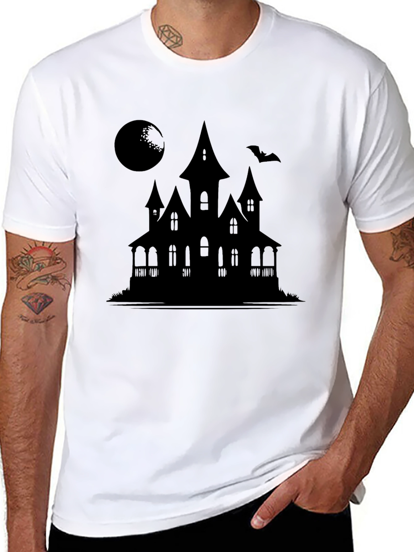 Halloween Haunted House Silhouette T-Shirt