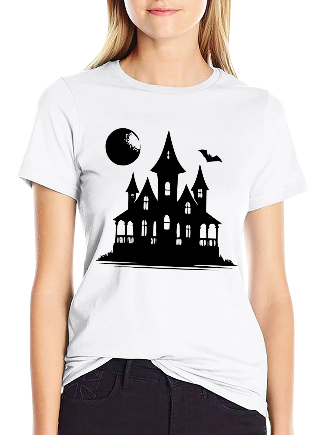 Halloween Haunted House Silhouette T-Shirt