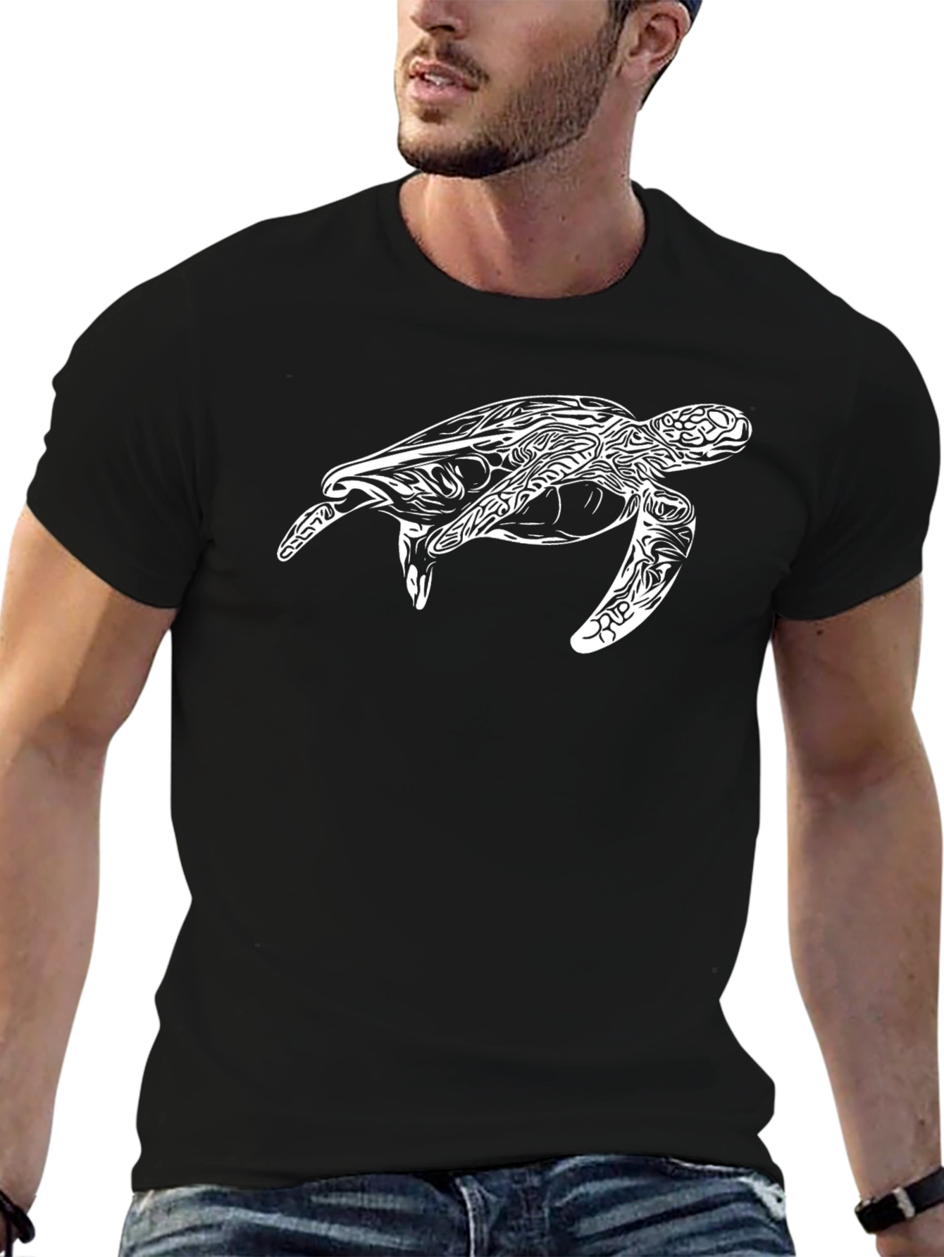 Black T-Shirt with White Turtle Design
